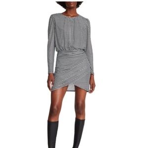 Steve Madden Faux Wrap Mesh Dress In Houndstooth